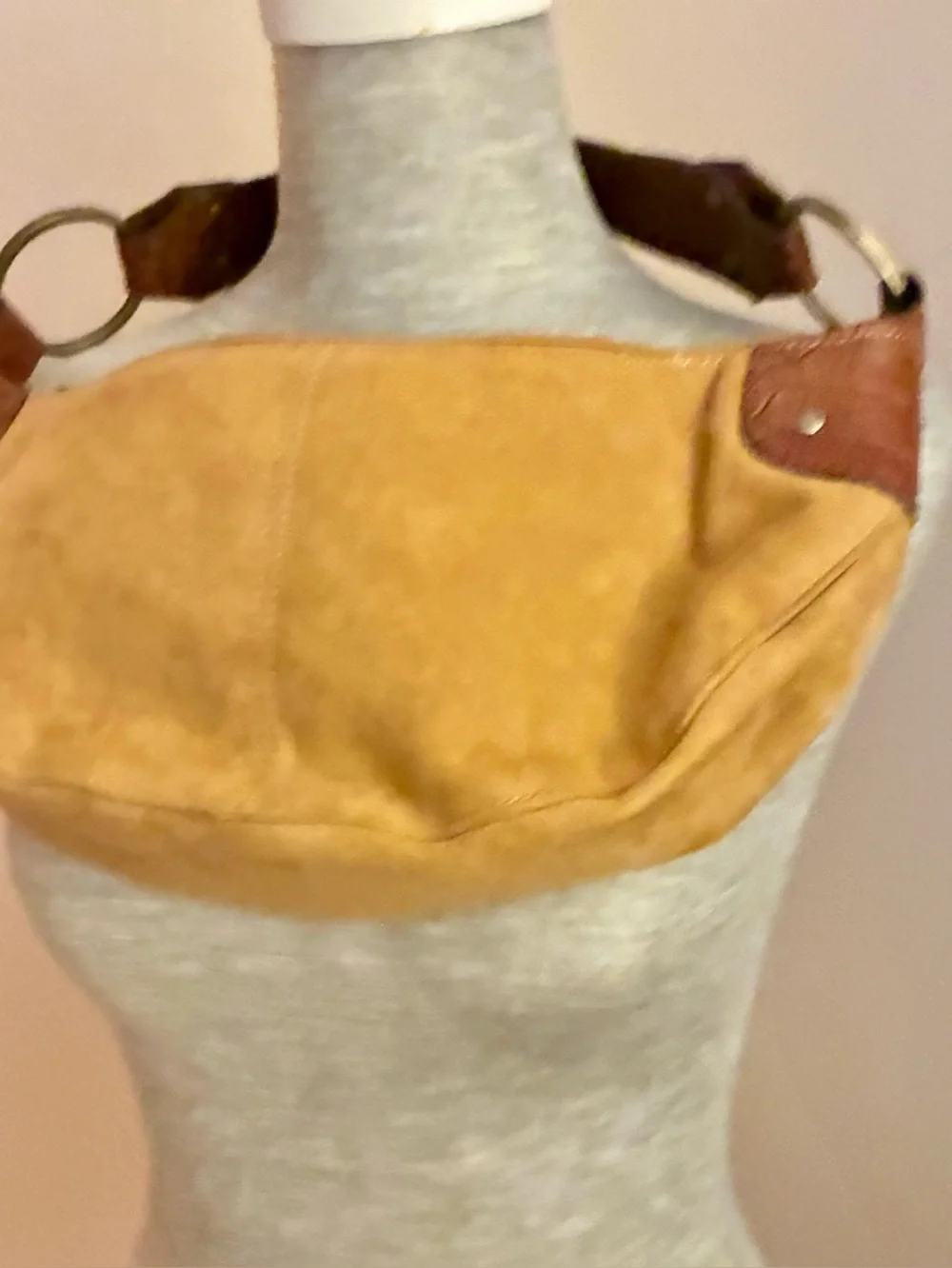 Small Suede Shoulder Bag in Tan with Brown Accents